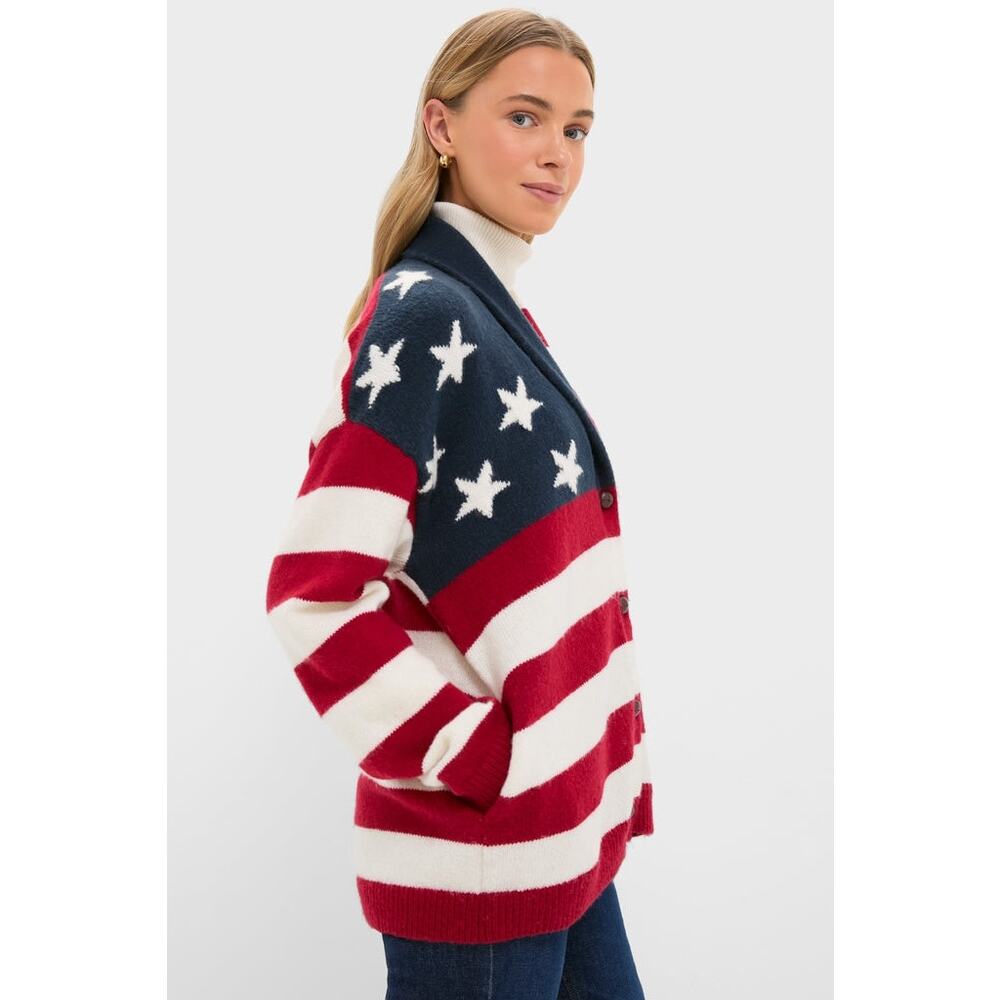 Tuckernuck American Flag Lindsey Cardigan Sweater NWT - Picture 2 of 11